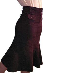 90s Y2K Vintage Parisian Designer High-Waisted Corduroy Mermaid Midi Skirt